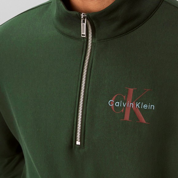 Calvin Klein Jeans Mens Green Terry Half Zip Sweatshirt