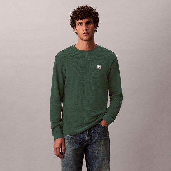 Calvin Klein Jeans Mens Green Waffle Long Sleeve T-Shirt