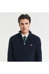 Gant Mens Blue Cotton Merino Ribbed Half Zip Jumper