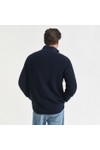 Gant Mens Blue Cotton Merino Ribbed Half Zip Jumper