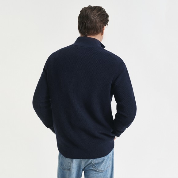 Gant Mens Blue Cotton Merino Ribbed Half Zip Jumper main image