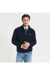 Gant Mens Blue Cotton Merino Ribbed Half Zip Jumper