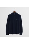 Gant Mens Blue Cotton Merino Ribbed Half Zip Jumper