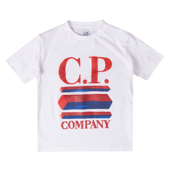 C.P. Company Undersixteen Boys White Painted Logo T Shirt main image