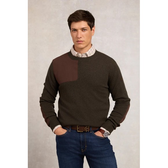 Holland Cooper Mens Green Country Crew Neck Knit Jumper main image