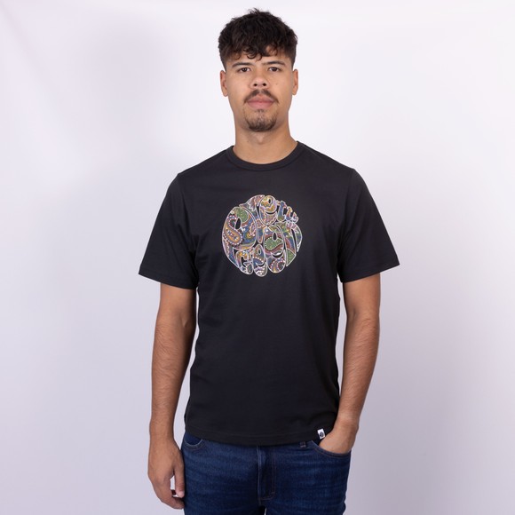 Pretty Green Mens Black House Logo Paisley T-Shirt