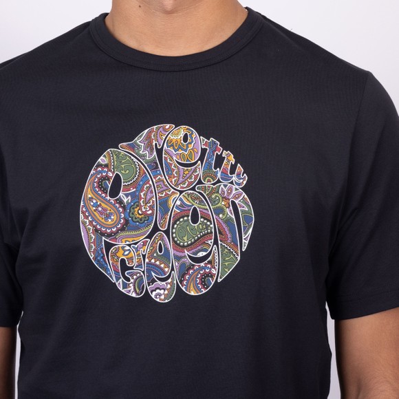 Pretty Green Mens Black House Logo Paisley T-Shirt main image