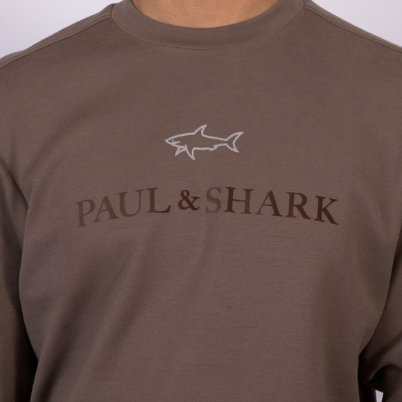 Paul & Shark Mens Brown Nylon Shark Centre Logo Sweatshirt main image