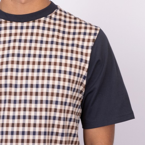 Aquascutum Mens Blue Side Club Check T-Shirt main image