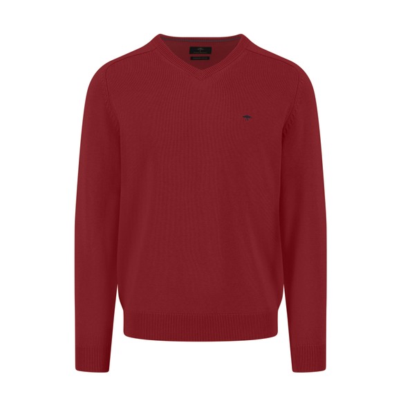 Fynch Hatton Mens Red Fynch Hatton Supersoft V-Neck Jumper