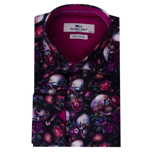 Claudio Lugli Mens Purple Floral Skull Shirt