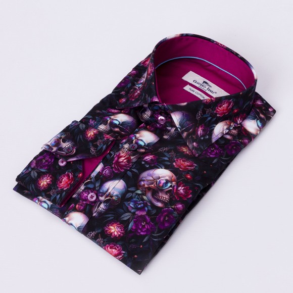 Claudio Lugli Mens Purple Floral Skull Shirt