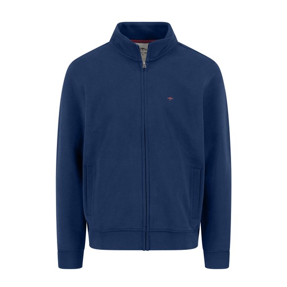 Fynch Hatton Mens Blue Stand-Up Sweat Full Zip Cardigan