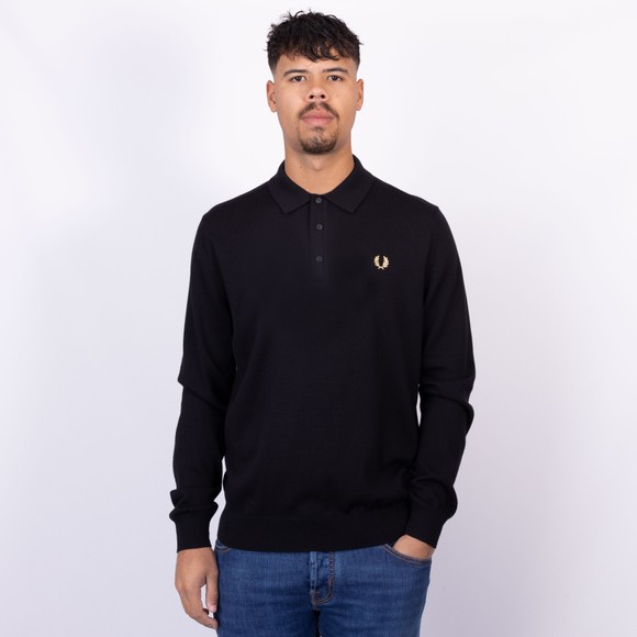 Fred Perry Mens Black Knitted L/S Polo Shirt main image