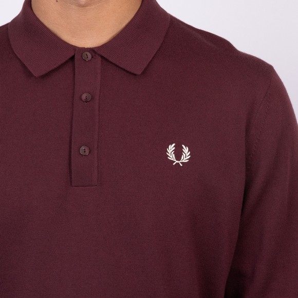 Fred Perry Mens Red Knitted L/S Polo Shirt main image