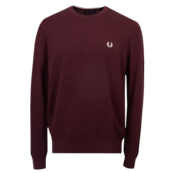 Fred Perry Mens Red Pique Stitch Crew Neck Jumper main image