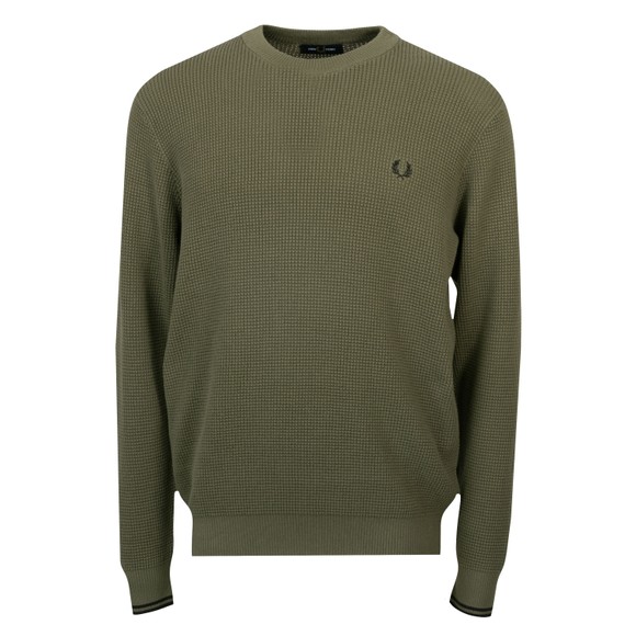 Fred Perry Mens Green Waffletch Stitch Jumper main image