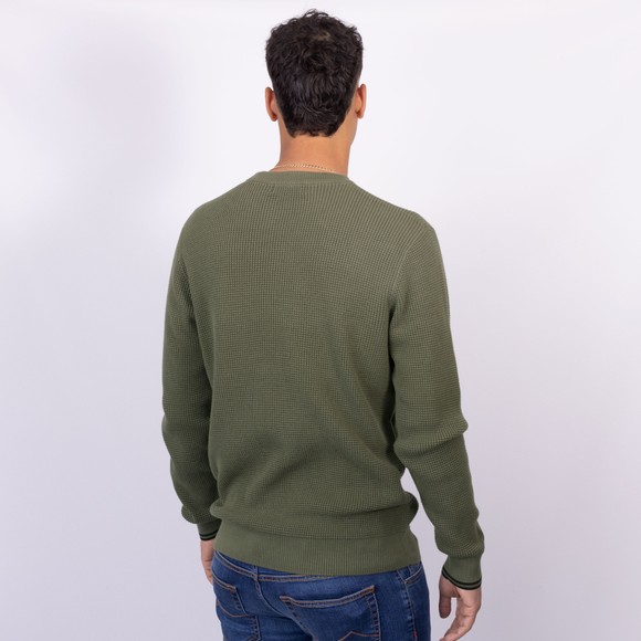 Fred Perry Mens Green Waffletch Stitch Jumper main image