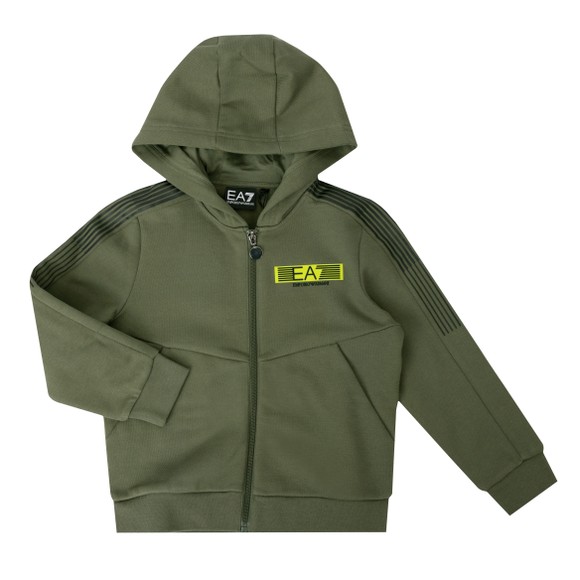 EA7 Emporio Armani Boys Green Boys Jersey Taped Zip-Through Hoodie