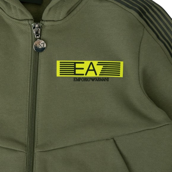 EA7 Emporio Armani Boys Green Boys Jersey Taped Zip-Through Hoodie