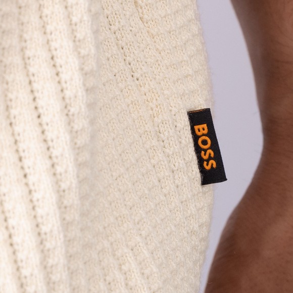BOSS Mens Beige Casual Akoppo Knitted Polo Shirt main image