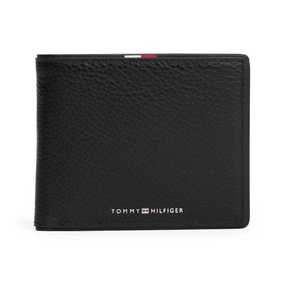 Tommy Hilfiger Mens Black Corporate Leather Flap Bifold Wallet
