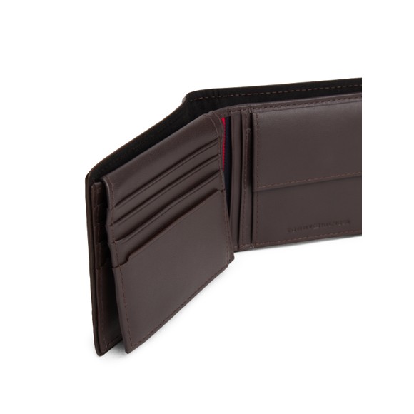 Tommy Hilfiger Mens Brown Corporate Leather Flap Bifold Wallet