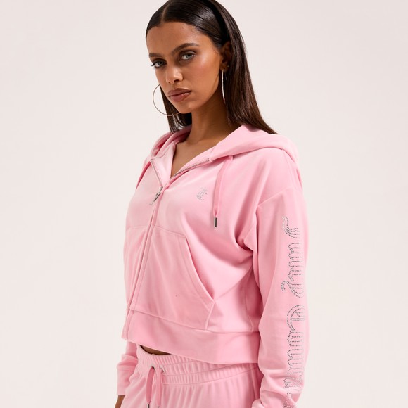 Juicy Couture Womens Pink Iccle Outline Oversized Cropped Hoodie main image