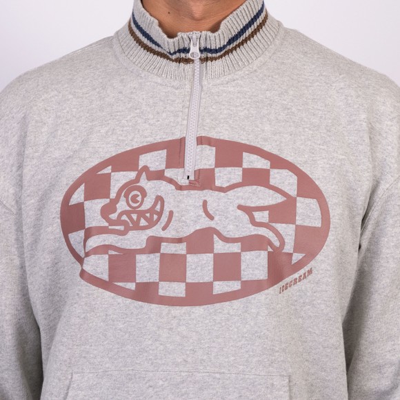 BBC Icecream Mens Grey Checked Running Dog 1/4 Zip Sweat main image