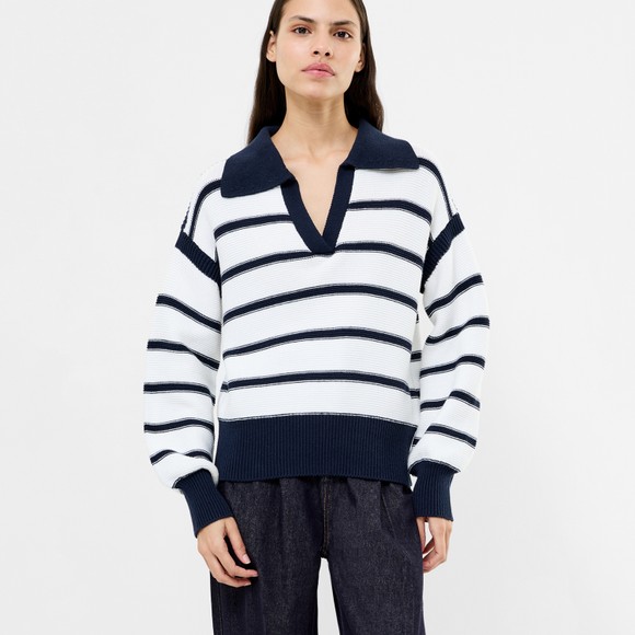 French Connection Womens Blue Lily Mozart Striped Polo Shirt main image