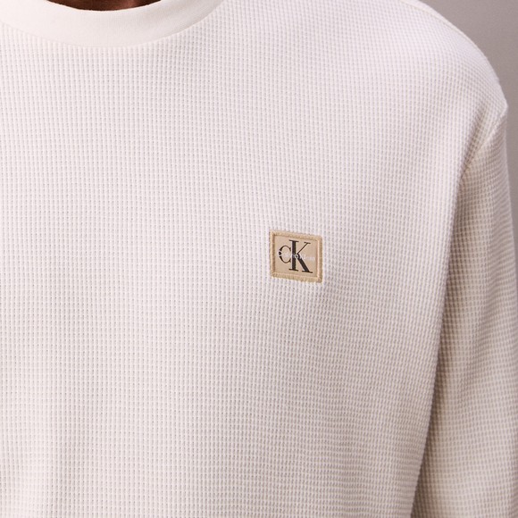Calvin Klein Jeans Mens Off-White L/S Waffle Badge T-Shirt