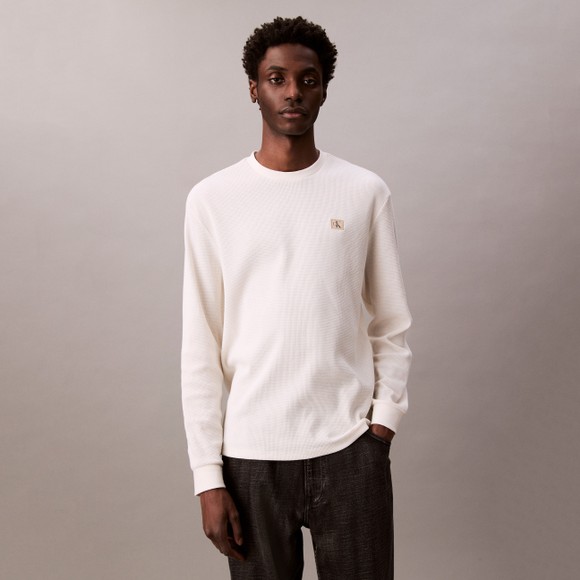 Calvin Klein Jeans Mens Off-White L/S Waffle Badge T-Shirt main image