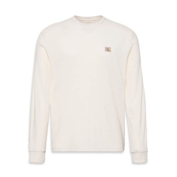 Calvin Klein Jeans Mens Off-White L/S Waffle Badge T-Shirt