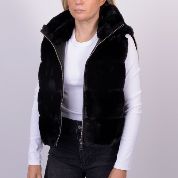 Rino & Pelle Womens Black May Faux Fur Waistcoat With PU Details main image