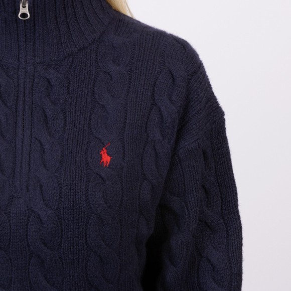 Polo Ralph Lauren Womens Blue Cable Wool-Cashmere Half Zip Jumper main image