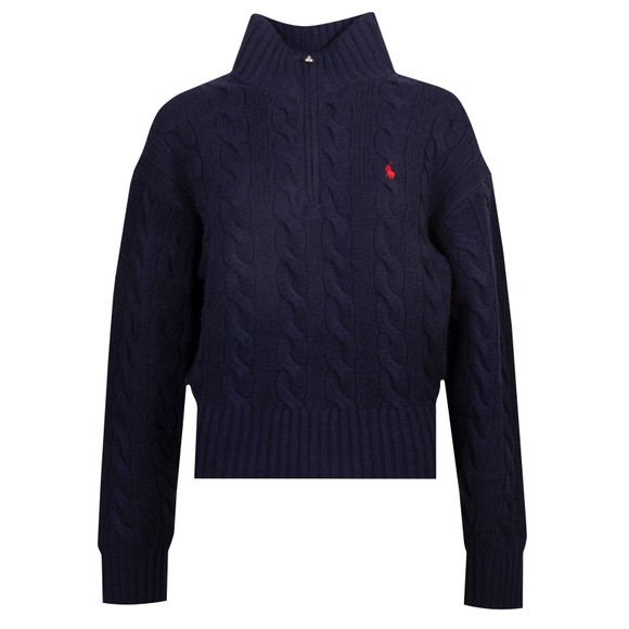 Polo Ralph Lauren Womens Blue Cable Wool-Cashmere Half Zip Jumper main image