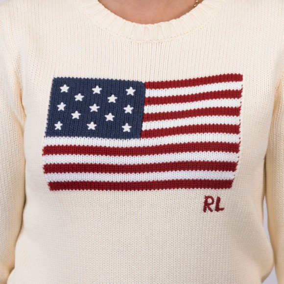 Polo Ralph Lauren Womens Off-White Flag Cotton Crew Jumper main image