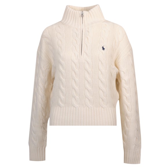 Polo Ralph Lauren Womens Off-White Cable Wool-Cashmere Half Zip Jumper main image
