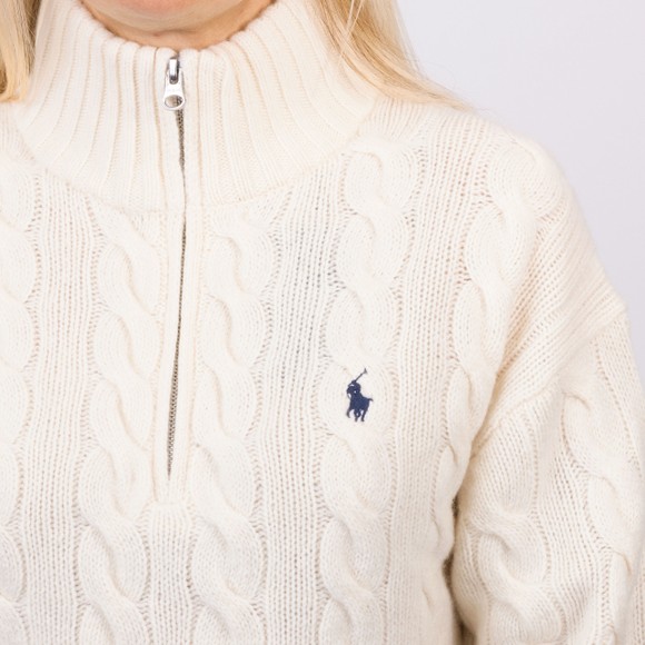 Polo Ralph Lauren Womens Off-White Cable Wool-Cashmere Half Zip Jumper main image