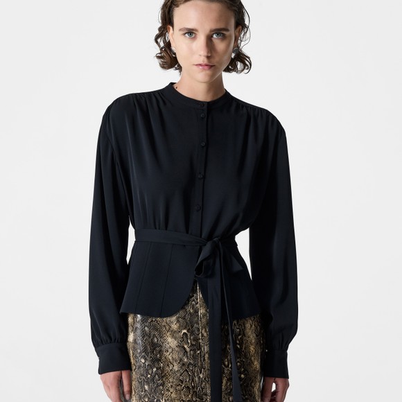 French Connection Womens Black Arezzo Long Sleeve Waist Tie Top main image