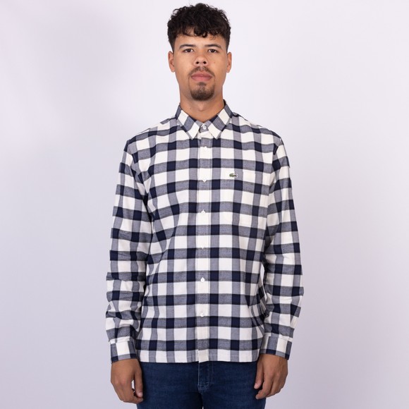 Lacoste Mens White Plaid Flannel Shirt #3