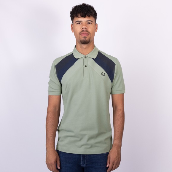 Fred Perry Mens Green Striped Panel Polo Shirt main image