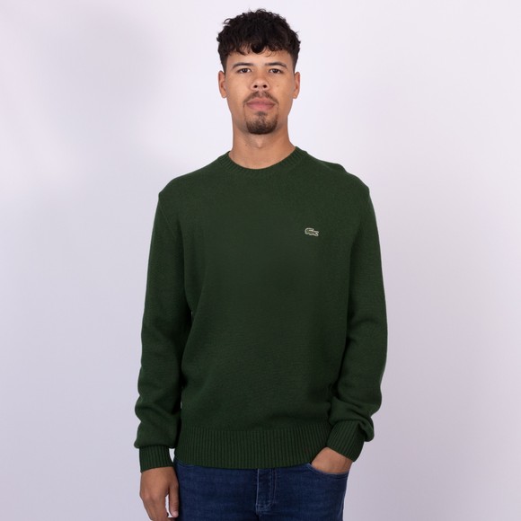 Lacoste Mens Green Carded Wool Crew Neck Knitted Jumper main image