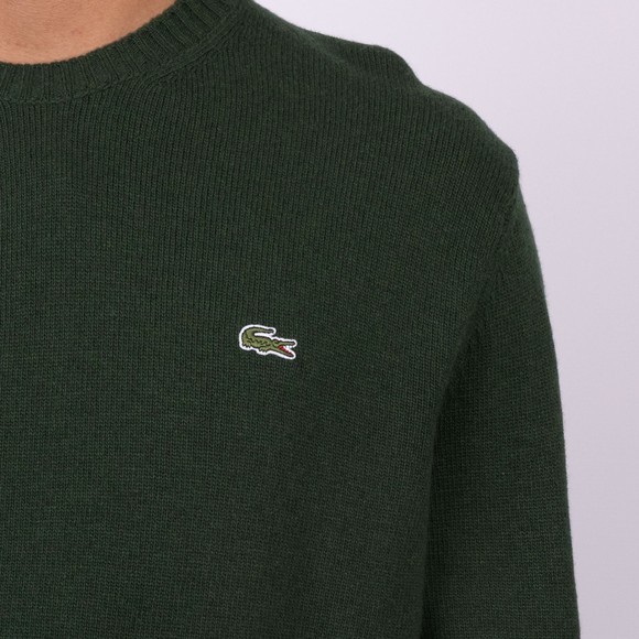 Lacoste Mens Green Carded Wool Crew Neck Knitted Jumper main image