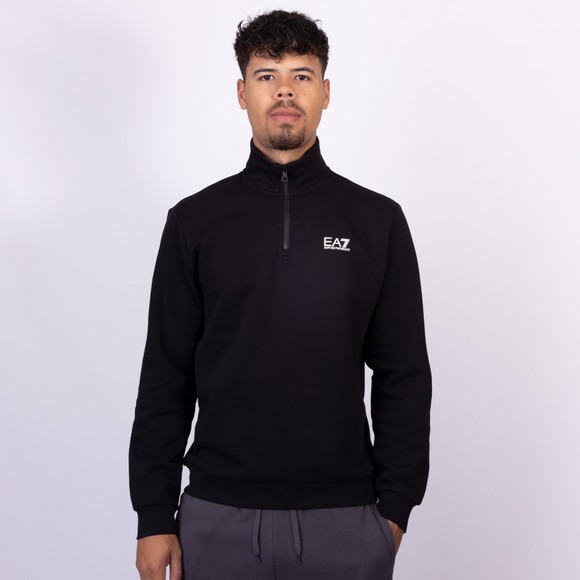 EA7 Emporio Armani Mens Black Small Logo Half Zip Sweatshirt