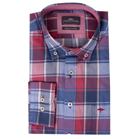 Fynch Hatton Mens Red Washed Oxford Check Shirt main image