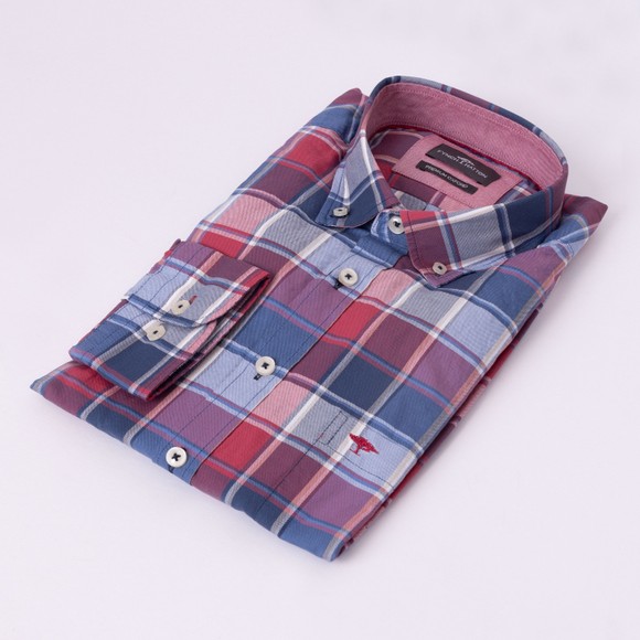 Fynch Hatton Mens Red Washed Oxford Check Shirt main image