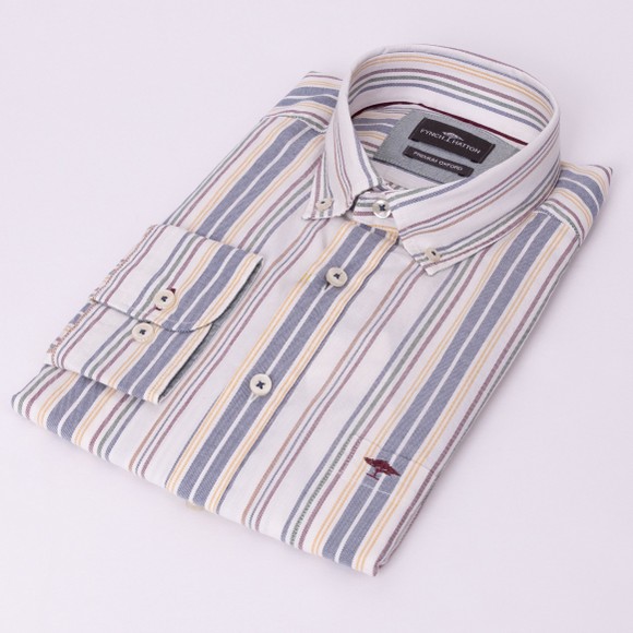 Fynch Hatton Mens Red Washed Oxford Stripe Shirt