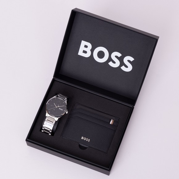 BOSS Mens Grey Watch & Card Holder Gift Set main image
