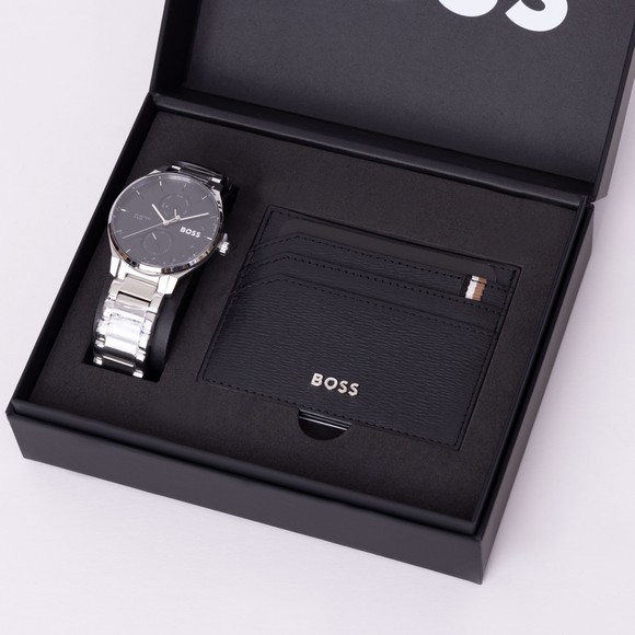 BOSS Mens Grey Watch & Card Holder Gift Set main image